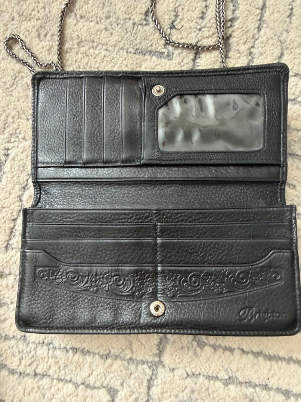Brighton Black Leather Chain Clutch with Decorative Silver Accent - Picture 3 of 16